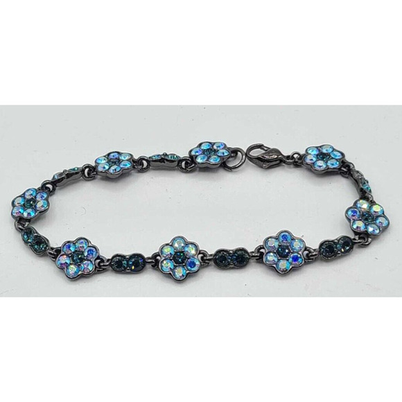 Vintage 90s Nine West Floral Rhinestone Bracelet - Picture 1 of 9
